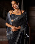 Navy Blue Crystal Georgette Saree