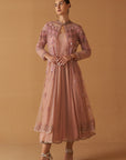 Old Rose Net Embroidered Jacket And Old Rose Chiifon Anarkali