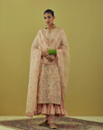 Powder Pink Kurta Set With A Crinkled Kalidar Inner And Dupatta