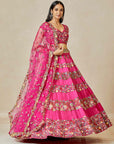 Fuschia Floral Embroidered Lehenga Set