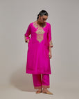 Fuchsia Pink Gota & Marrori Work Kurta Set