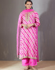 Pink Leheriya Kurta And Pants Set With Chints Embroidery