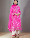 Pink Leheriya Kurta Set With Chints Embroidery