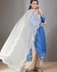 Blue Leheriya Kurta Set With Chints Embroidery