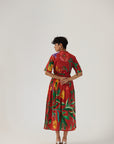 Big Botanical Red Gathered Dress