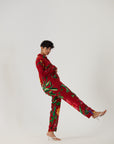 Big Botanical Red Crepe Coord Set