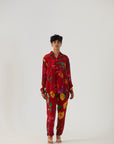 Big Botanical Red Crepe Coord Set