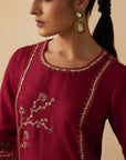 Maroon A-Line Kurti With Palazzo Set