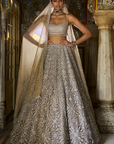 Silver Geometric Cut Work Lehenga