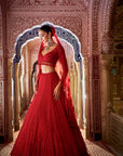 Red Cut Work Lehenga Set