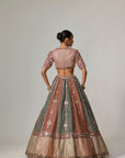 Cranberry Multicolor Linear Flower Lehenga Set With Double Dupatta