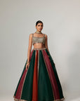 Cranberry Multicolor Linear Lehenga With Square Neck Blouse