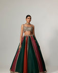 Cranberry Multicolor Linear Lehenga With Square Neck Blouse