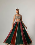Cranberry Multicolor Linear Lehenga With Square Neck Blouse