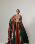 Cranberry Multicolor Linear Lehenga With Square Neck Blouse