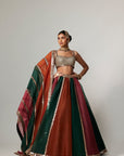 Cranberry Multicolor Linear Lehenga With Square Neck Blouse
