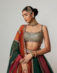 Cranberry Multicolor Linear Lehenga With Square Neck Blouse