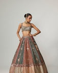 Cranberry Multicolor Linear Flower Lehenga Set With Square Neck Blouse