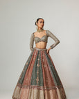 Cranberry Flower Linear Lehenga With Full Sleeve Blouse