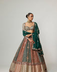 Cranberry Flower Linear Lehenga With Full Sleeve Blouse