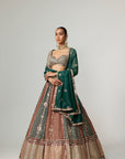 Cranberry Flower Linear Lehenga With Full Sleeve Blouse