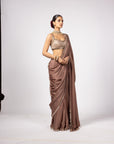 Deep Beige Satin Saree With Square Neck Blouse