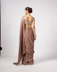 Deep Beige Satin Saree With Square Neck Blouse