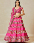 Fuschia Floral Embroidered Lehenga Set