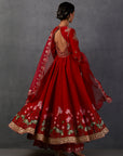Red Silk Chanderi Printed & Embroidered Anarkali Set