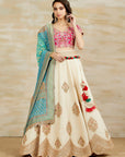 Ecru Lehenga Set With A Bandhani Dupatta