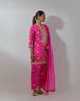 Fuchsia Pink Gota & Marrori Work Kurta Set