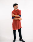 Red Herringbone Silk Kurta - Ready to Ship