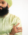 Pistachio Green Silk Satin Dori Embroidered Kurta Set - Ready to Ship