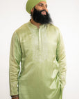 Pistachio Green Silk Satin Dori Embroidered Kurta Set - Ready to Ship