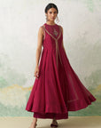 Hot Pink Chanderi Kashmiri Emb. Anarkali Set