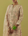 Powder Pink Kurta Set With A Crinkled Kalidar Inner And Dupatta