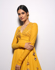 Turmeric & Ivory Khadi Embroidered & Foil Printed Angrakha Set