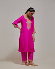 Fuchsia Pink Gota & Marrori Work Kurta Set