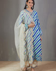 Blue Leheriya Kurta And Pants Set With Chints Embroidery