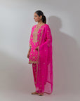 Fuchsia Pink Gota & Marrori Work Kurta Set
