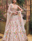 Cream Multi Coloured Floral Lehenga Set
