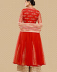 Attractive Red Embroidered Anarkali, Kurti, Izhaar & Dupatta Set