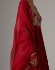 Red Silk Embroidered Anarkali