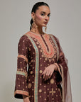 Brown Gota & Marrori Work Kurta Set