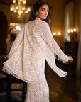 White Sequin Open Jacket - Sharara Pant Set