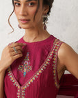 Hot Pink Chanderi Kashmiri Emb. Anarkali Set