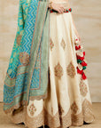 Ecru Lehenga Set With A Bandhani Dupatta