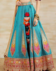 Turquoise Blue Lehenga With An Orange Dupatta Set