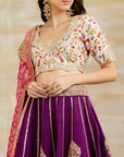 Purple Lehenga Set With A Bandhani Dupatta
