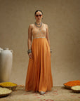 Orange Geo Yoke Embellished Jumpsuit